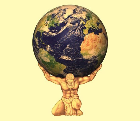 A man holding the earth in his hands.